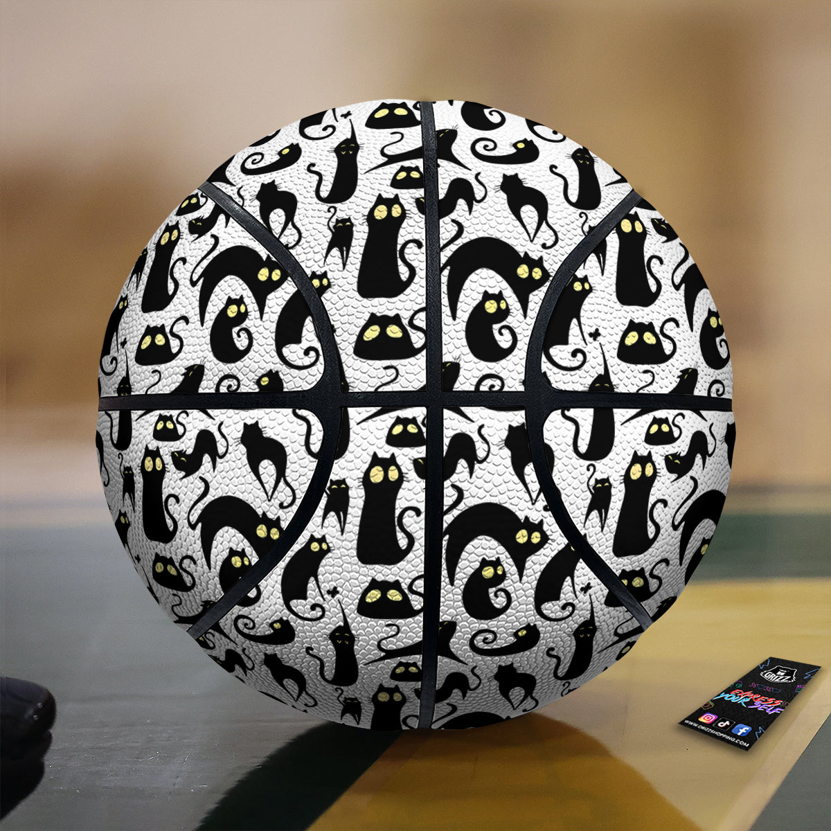 Big Eye Black Cat Halloween Print Pattern Basketball