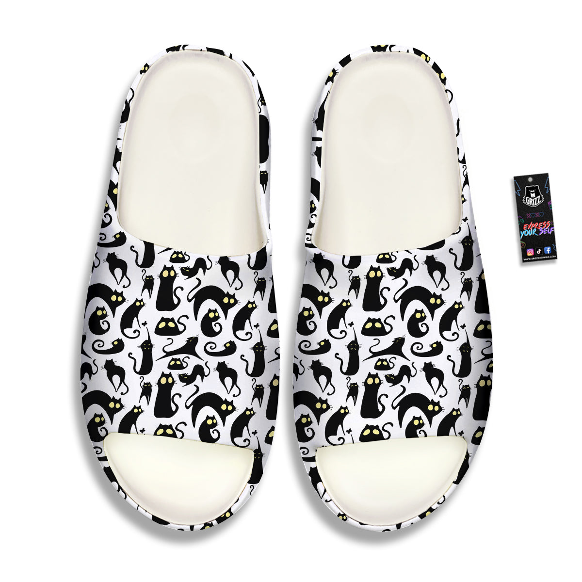 Big Eye Black Cat Halloween Print Pattern Sandals-grizzshop