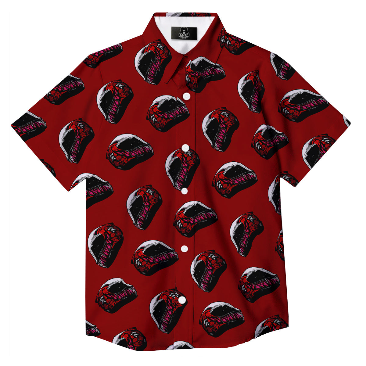 Biker Helmet Devil Print Pattern Button Up Shirt-grizzshop