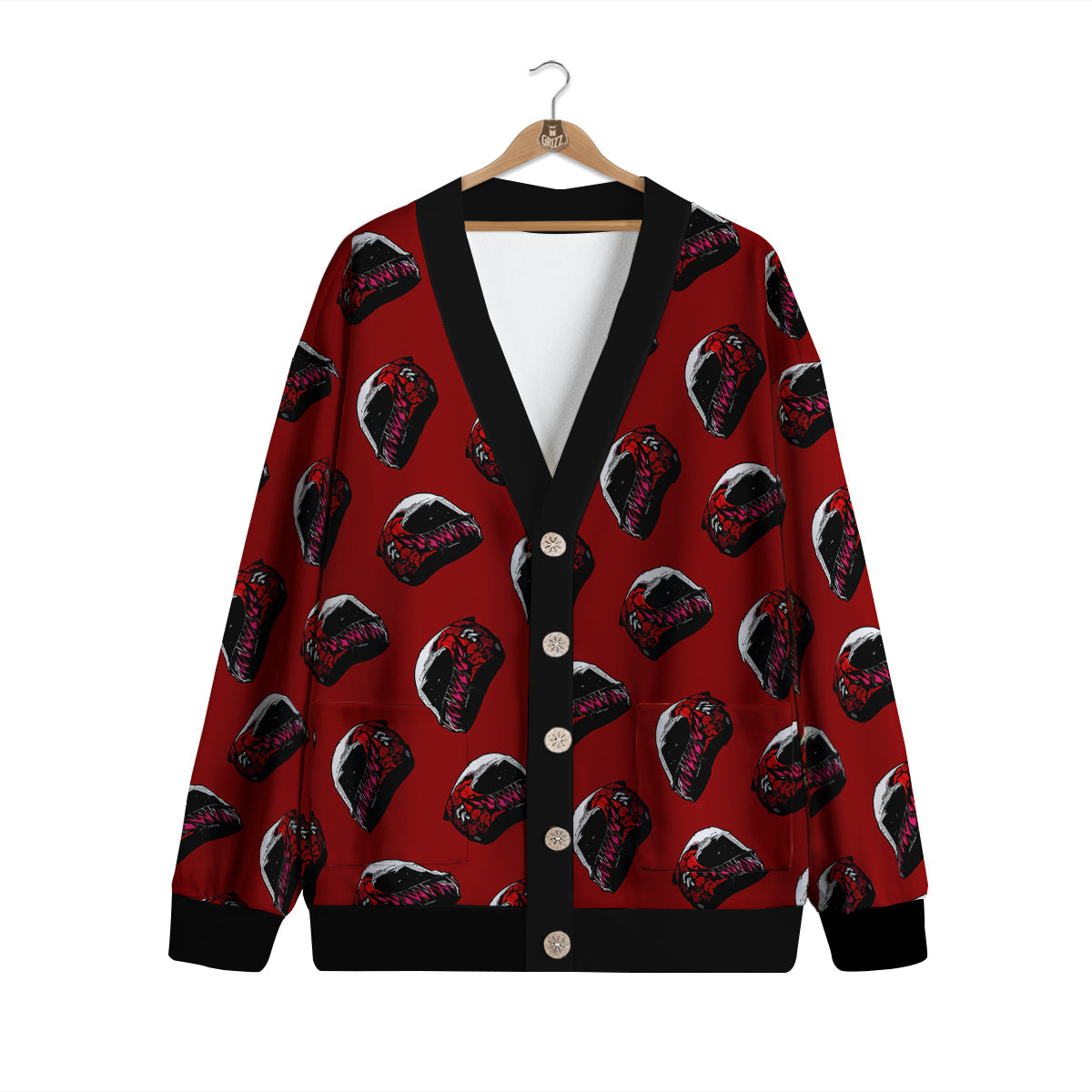Biker Helmet Devil Print Pattern Cardigan-grizzshop