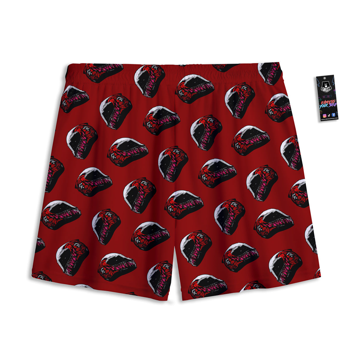 Biker Helmet Devil Print Pattern Mesh Shorts-grizzshop