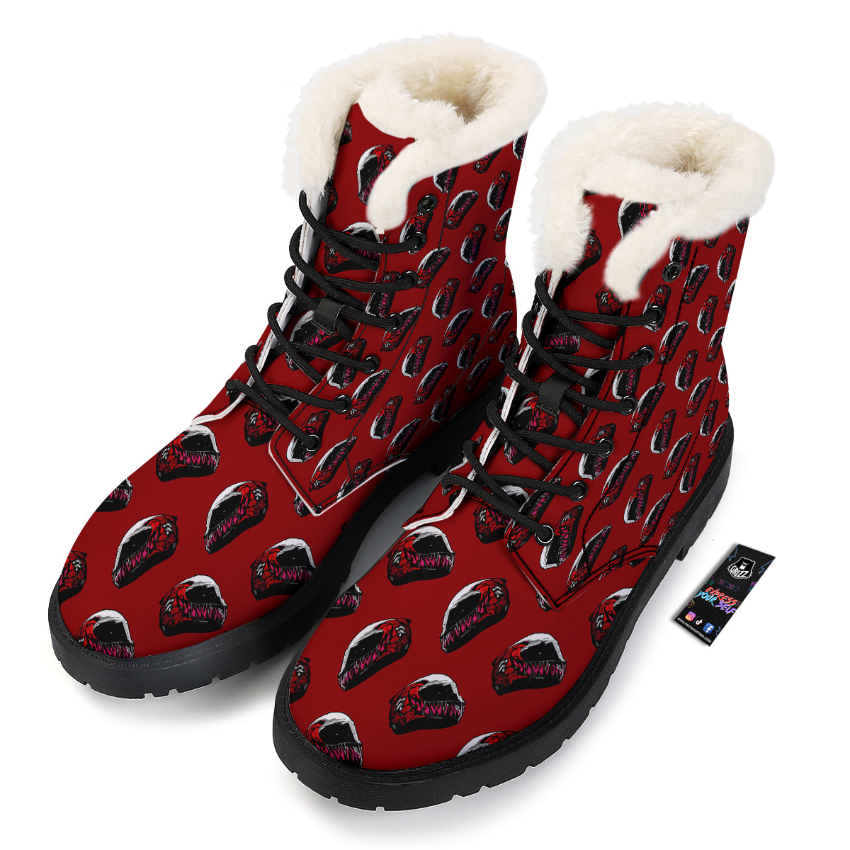 Biker Helmet Devil Print Pattern Winter Boots-grizzshop