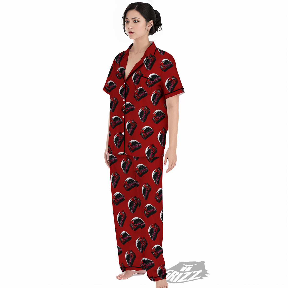 Biker Helmet Devil Print Pattern Women's Pajamas Set-grizzshop