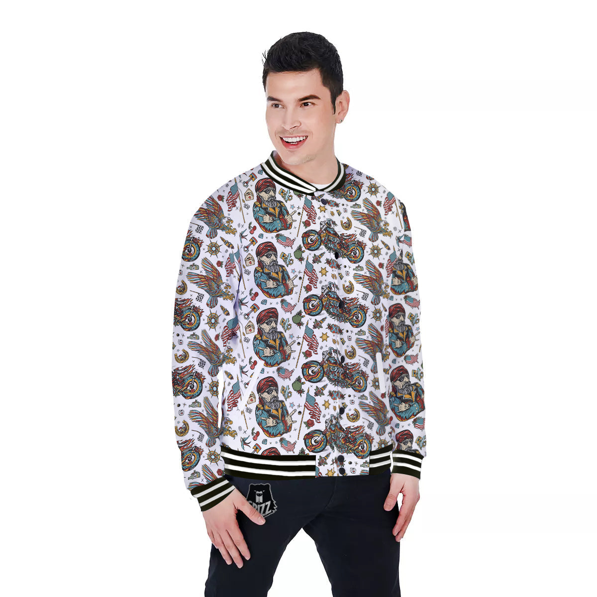 Bikers Old School Tattoo Print Pattern Baseball Jacket-grizzshop