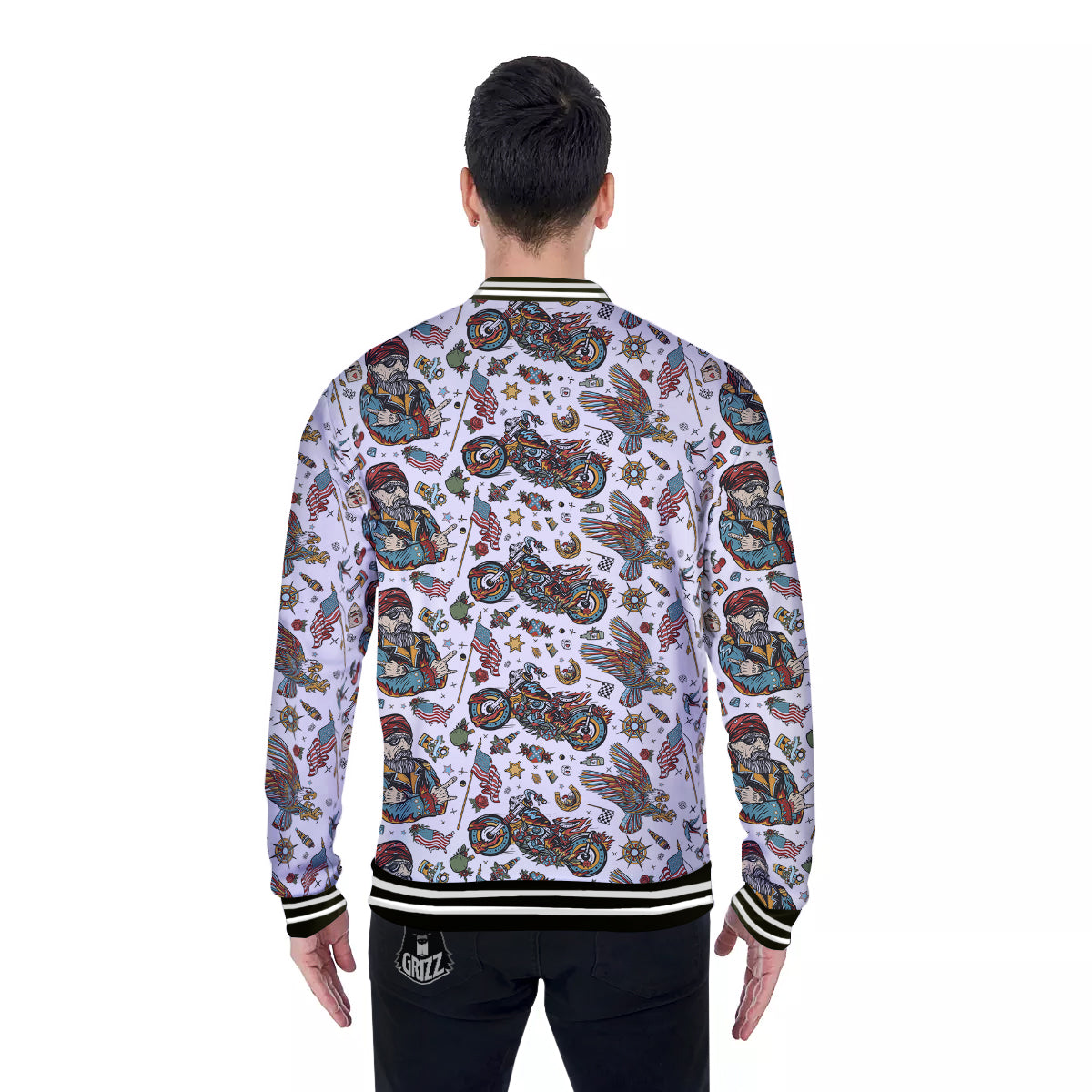 Bikers Old School Tattoo Print Pattern Baseball Jacket-grizzshop
