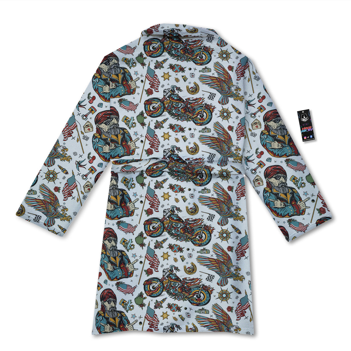 Bikers Old School Tattoo Print Pattern Bathrobe-grizzshop