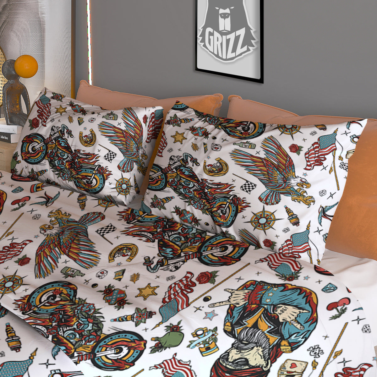 Bikers Old School Tattoo Print Pattern Duvet Cover Bedding Set