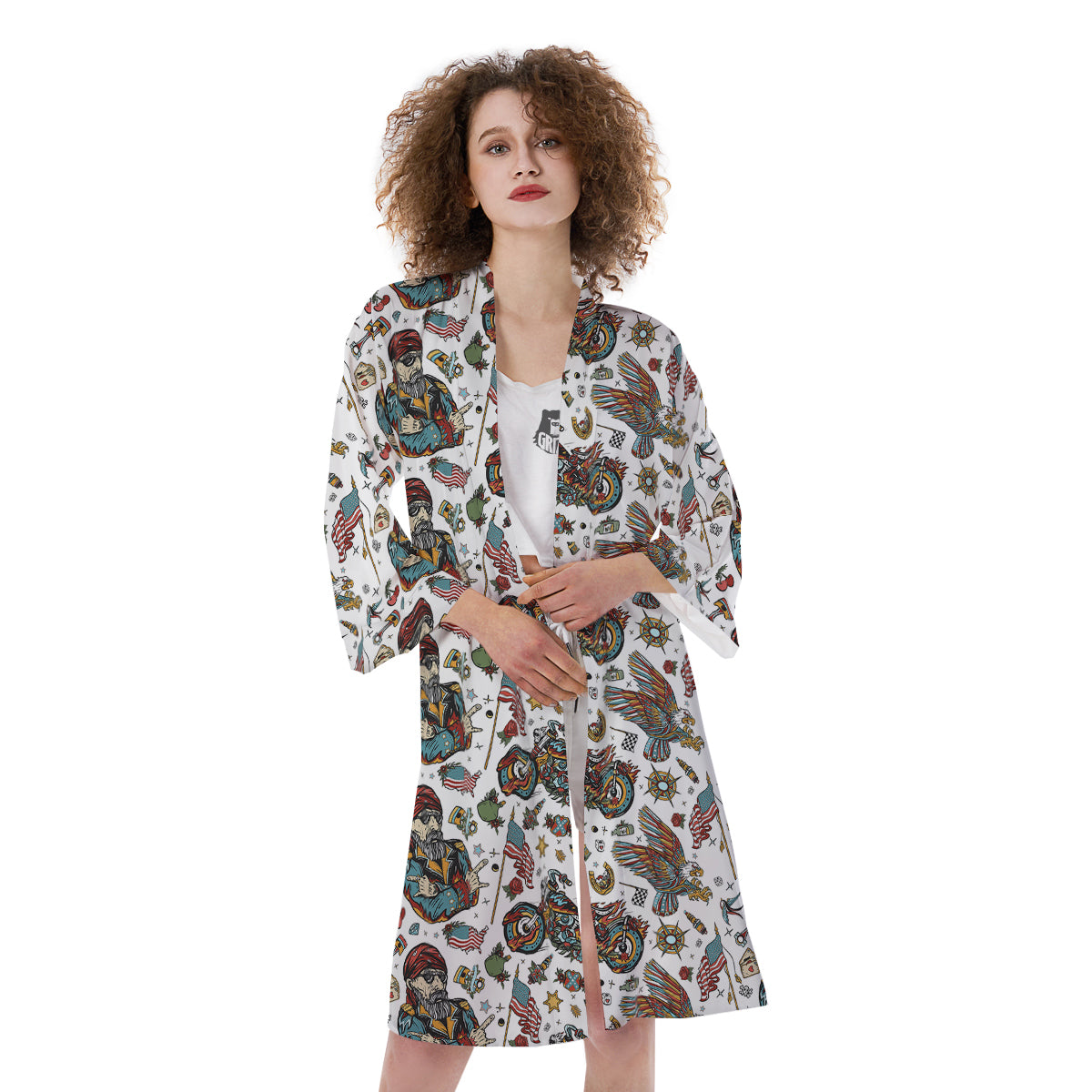 Bikers Old School Tattoo Print Pattern Kimono-grizzshop