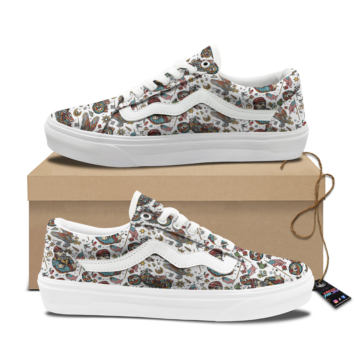 Bikers Old School Tattoo Print Pattern Skate Shoes-grizzshop