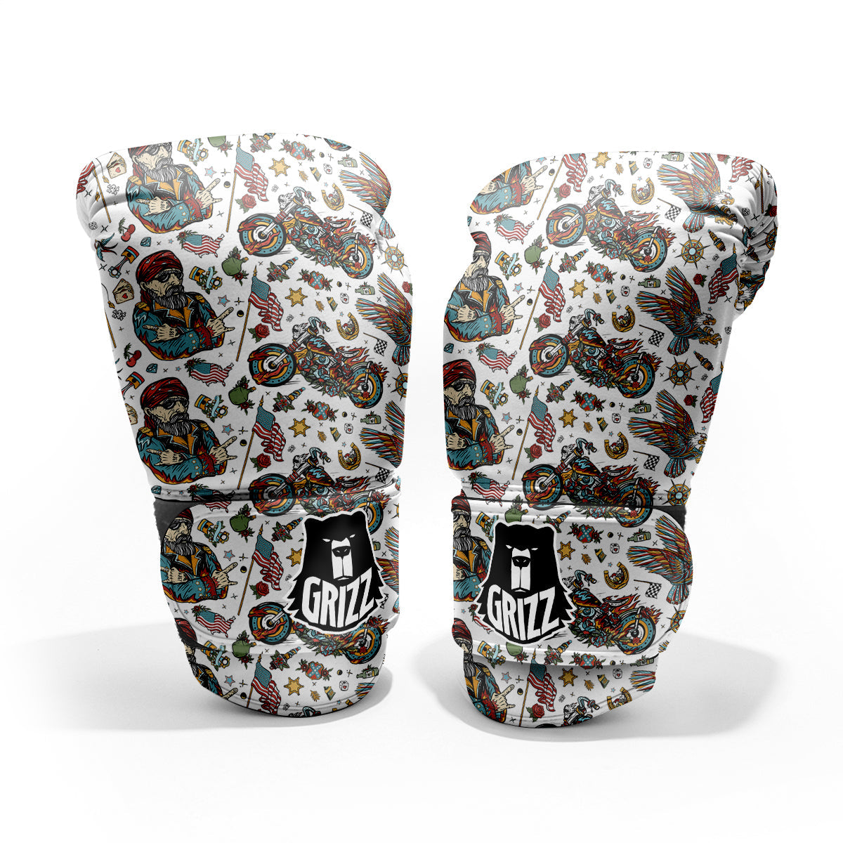 Bikers Old School Tattoo Print Pattern Pro Boxing Glove