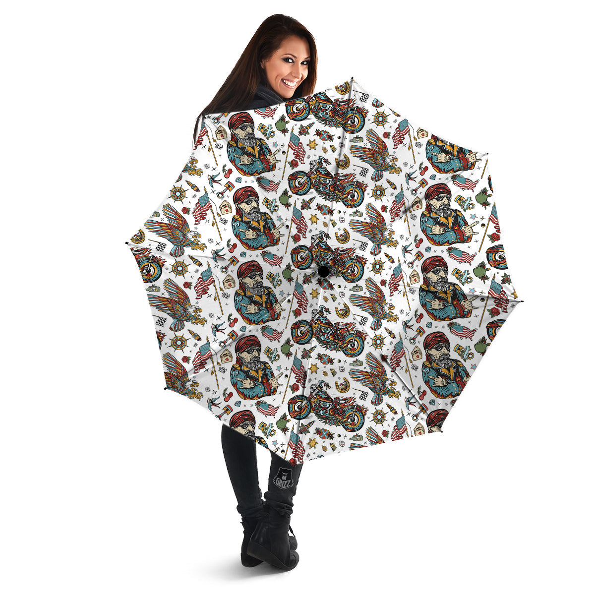 Bikers Old School Tattoo Print Pattern Umbrella-grizzshop