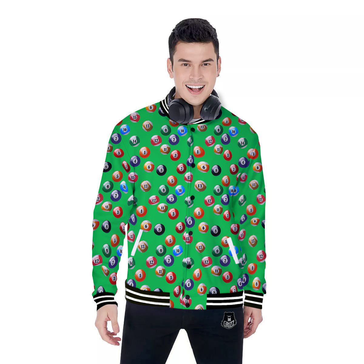 Billiard Ball Green Print Pattern Baseball Jacket-grizzshop