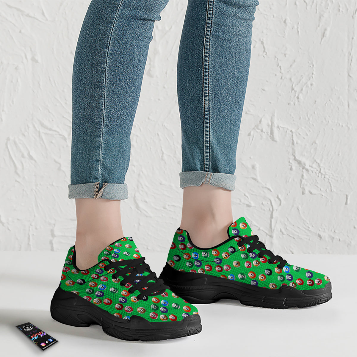 Billiard Ball Green Print Pattern Black Chunky Shoes-grizzshop