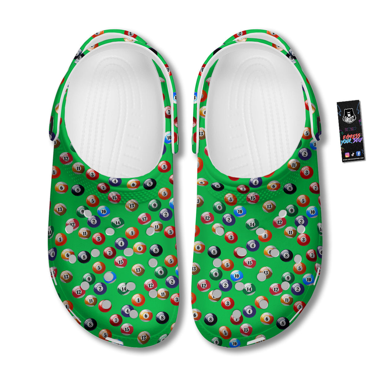 Billiard Ball Green Print Pattern Clog-grizzshop