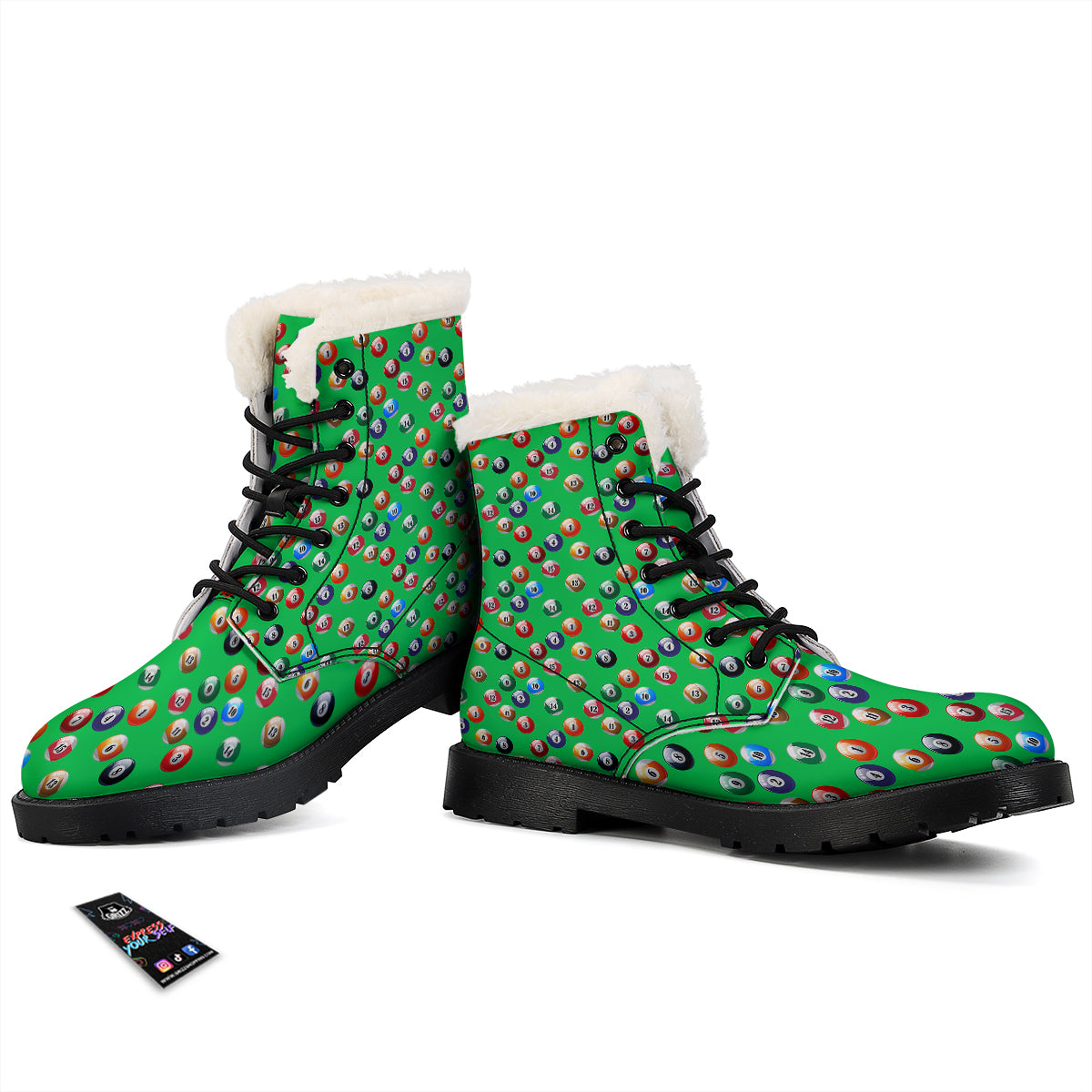 Billiard Ball Green Print Pattern Winter Boots-grizzshop
