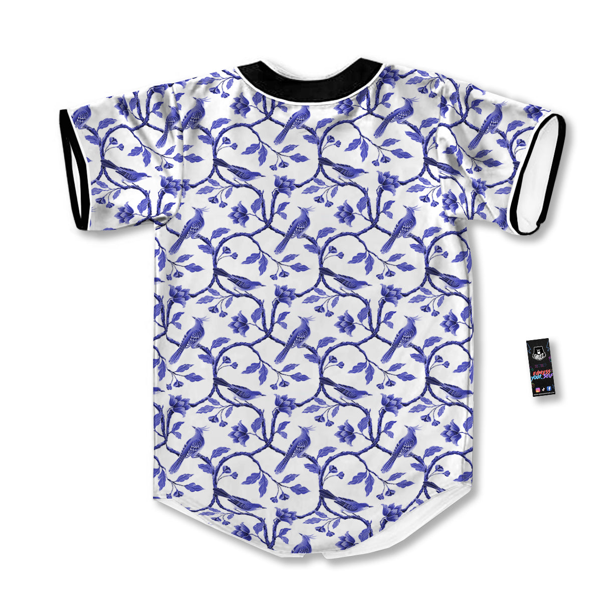 Bird Chinoiserie Print Pattern Baseball Jersey-grizzshop