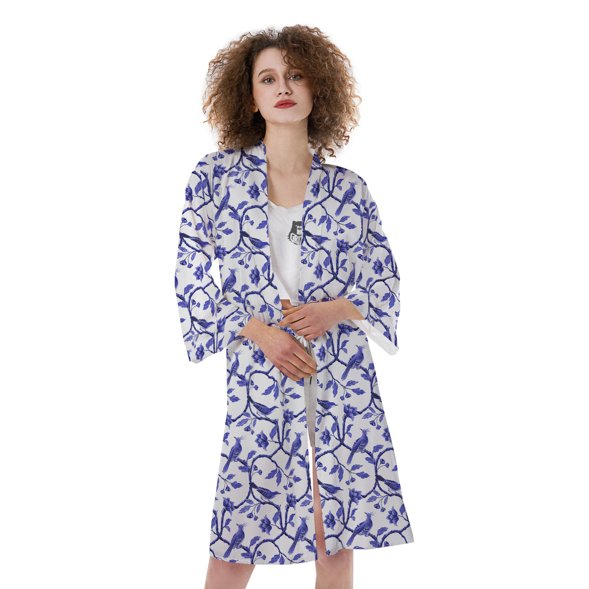 Bird Chinoiserie Print Pattern Kimono-grizzshop