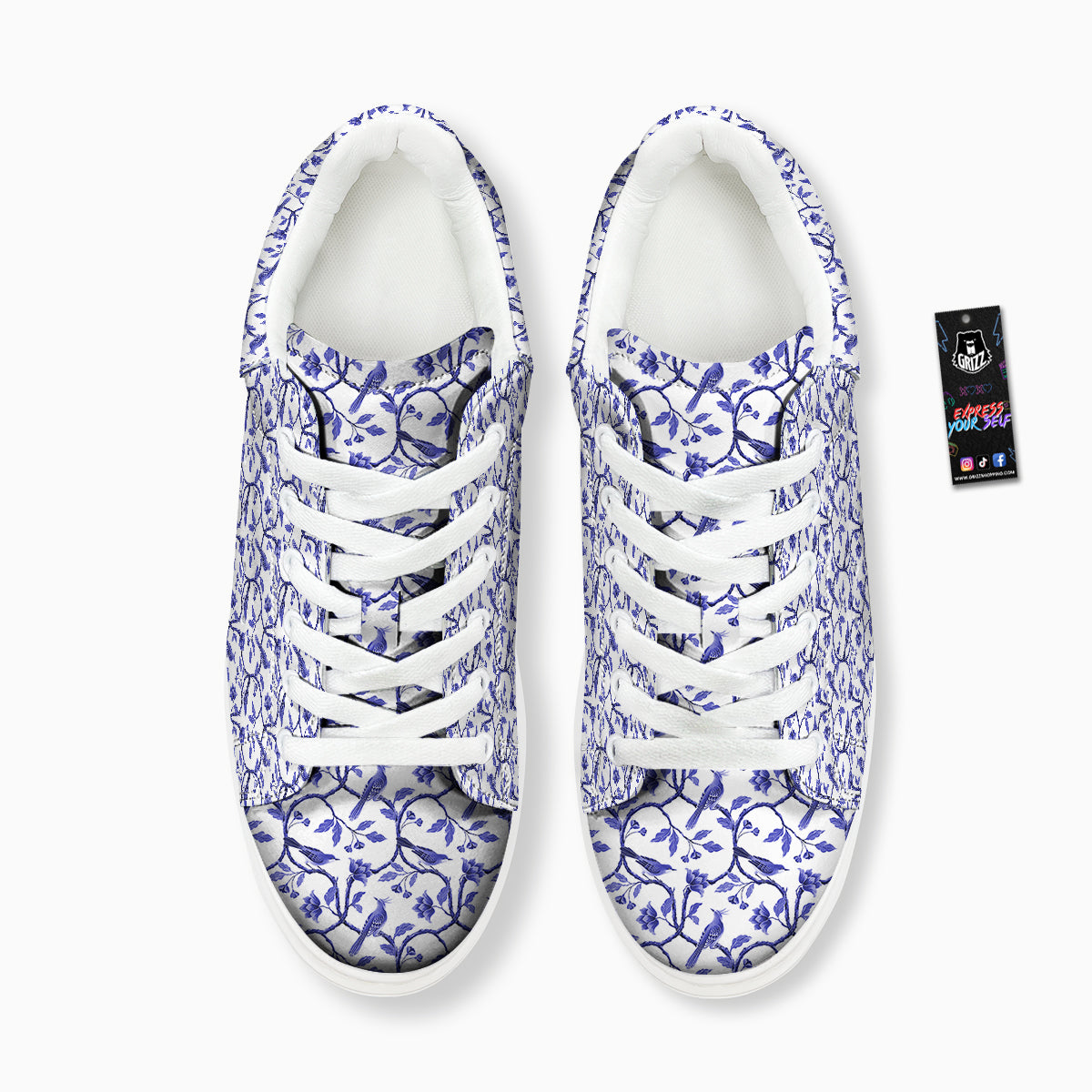 Bird Chinoiserie Print Pattern Platform Shoes-grizzshop