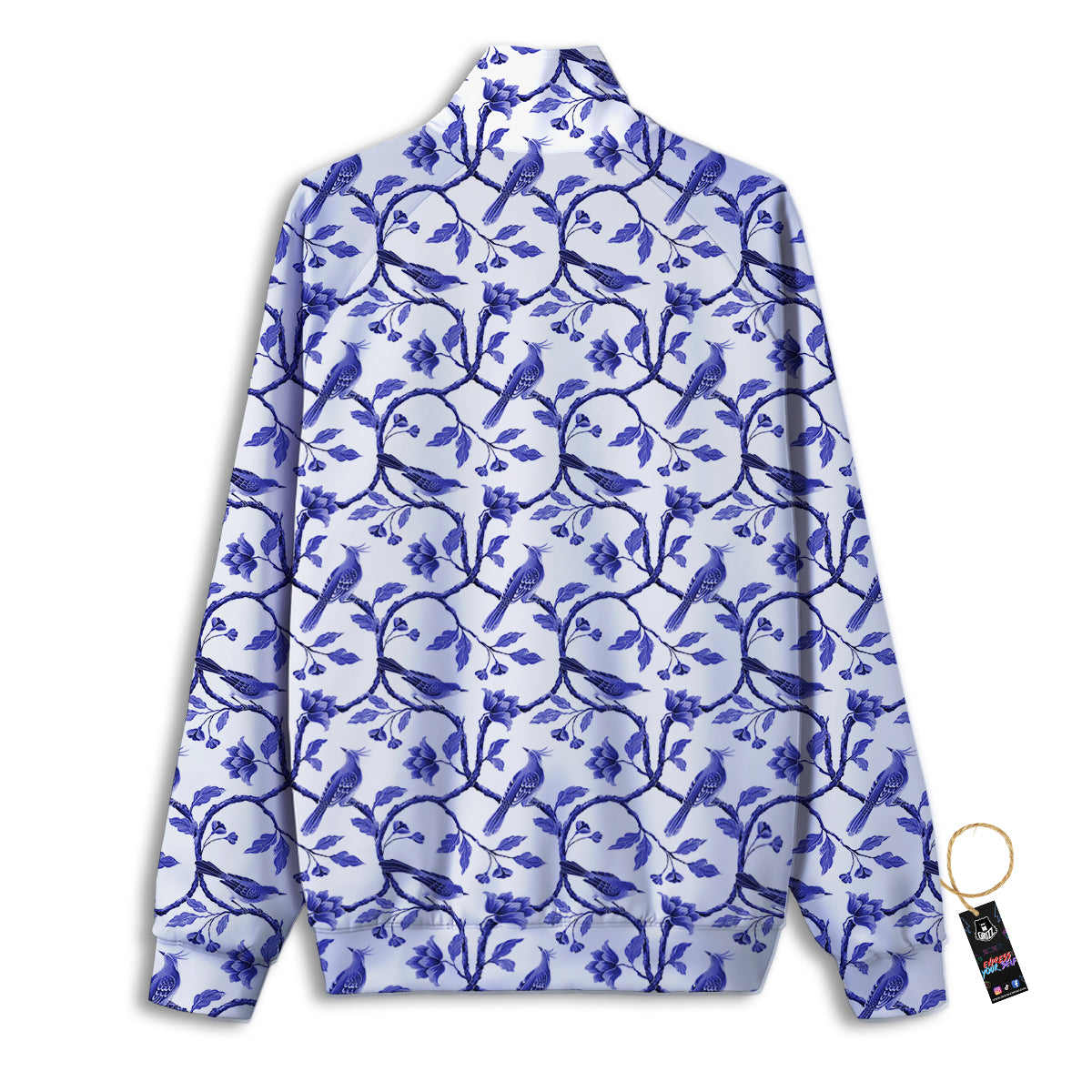 Bird Chinoiserie Print Pattern Track Jacket-grizzshop