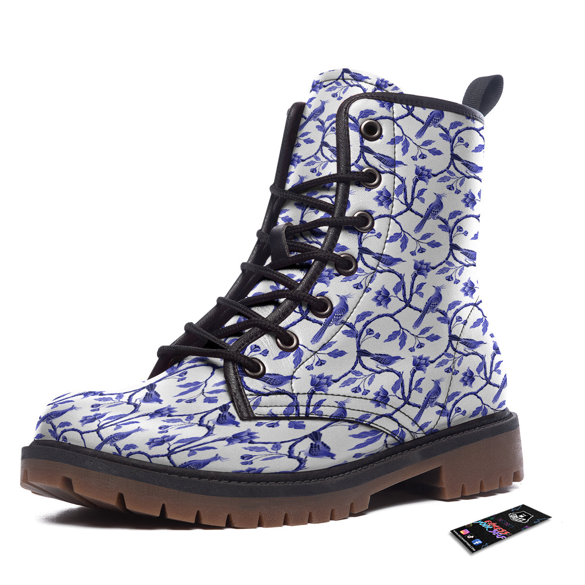 Bird Chinoiserie Print Pattern Work Boots-grizzshop