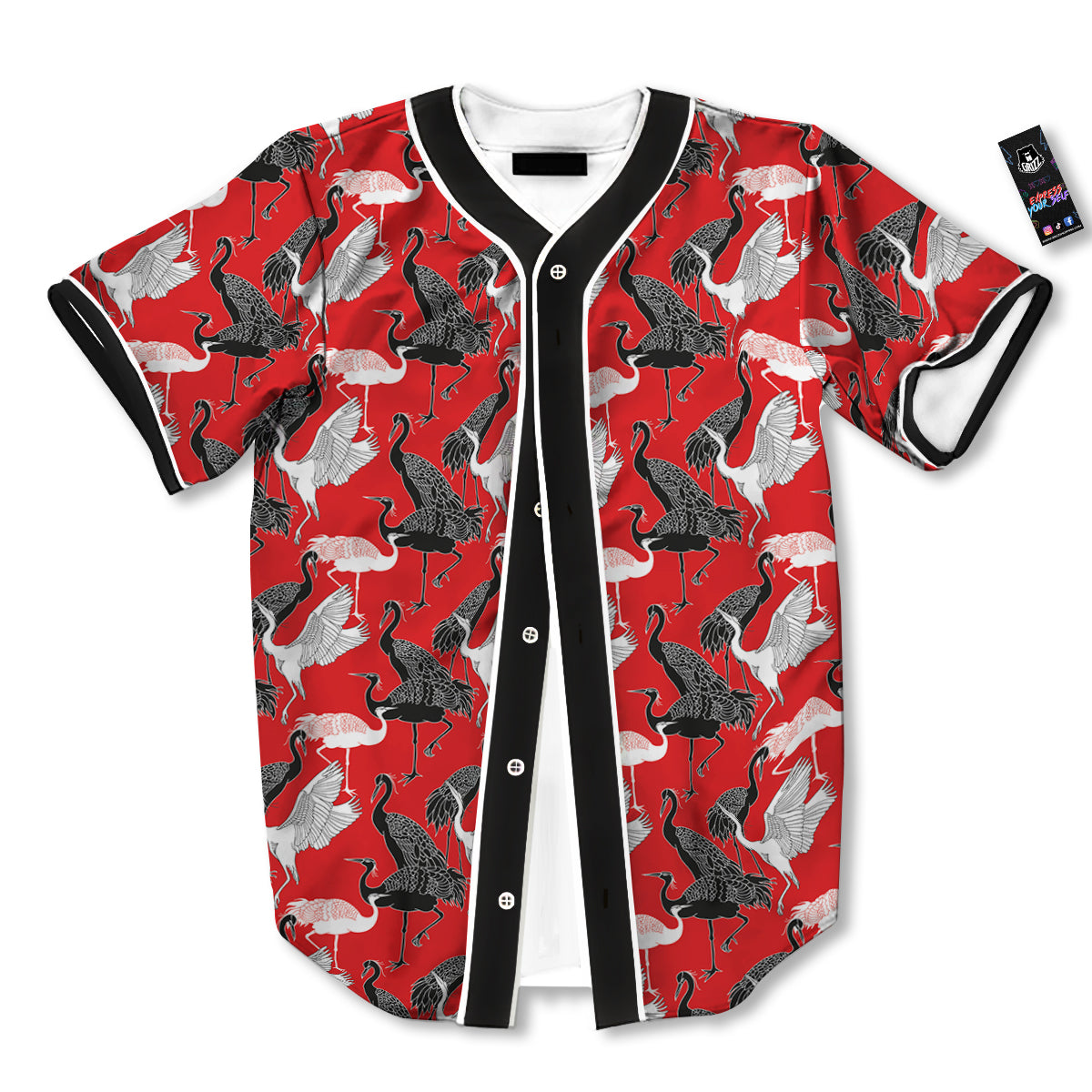 Bird Crane Print Pattern Baseball Jersey-grizzshop