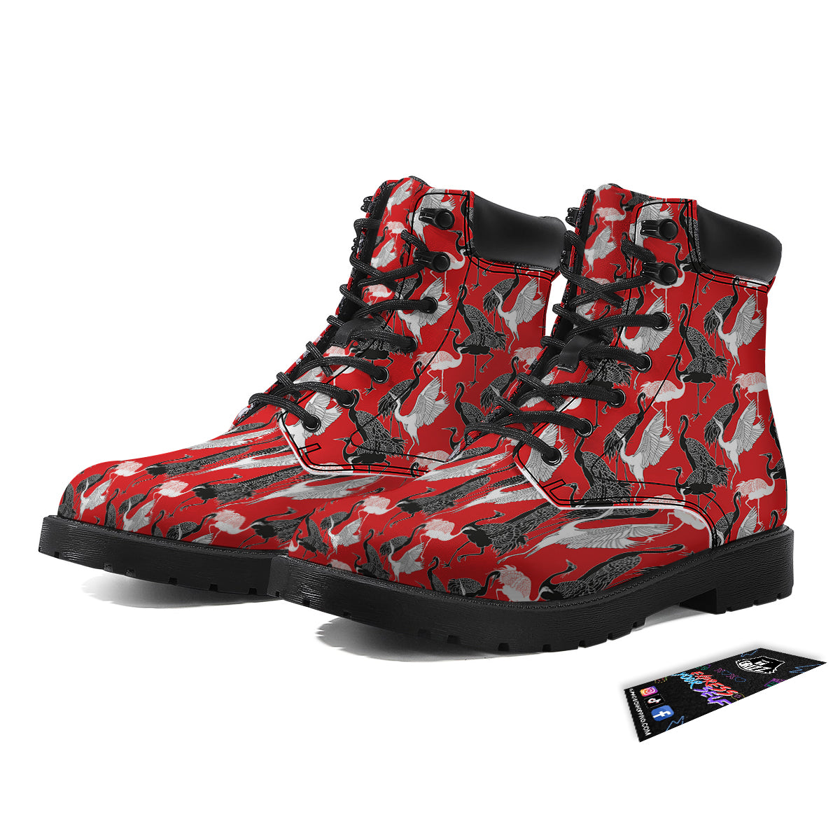 Bird Crane Print Pattern Boots-grizzshop