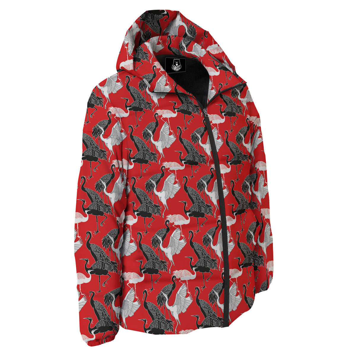 Bird Crane Print Pattern Down Jacket-grizzshop