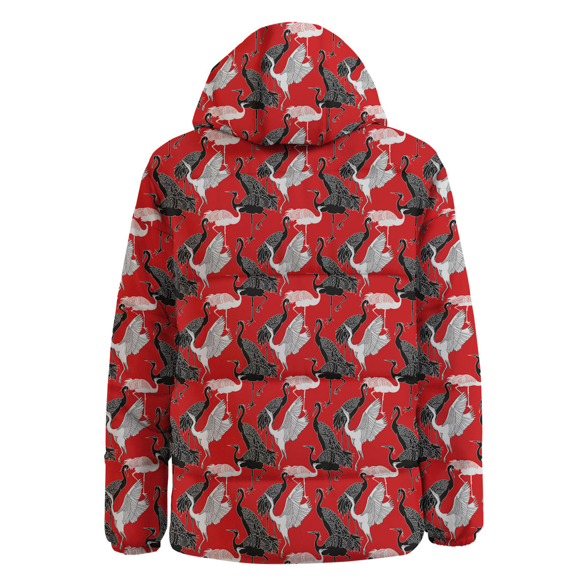 Bird Crane Print Pattern Down Jacket-grizzshop