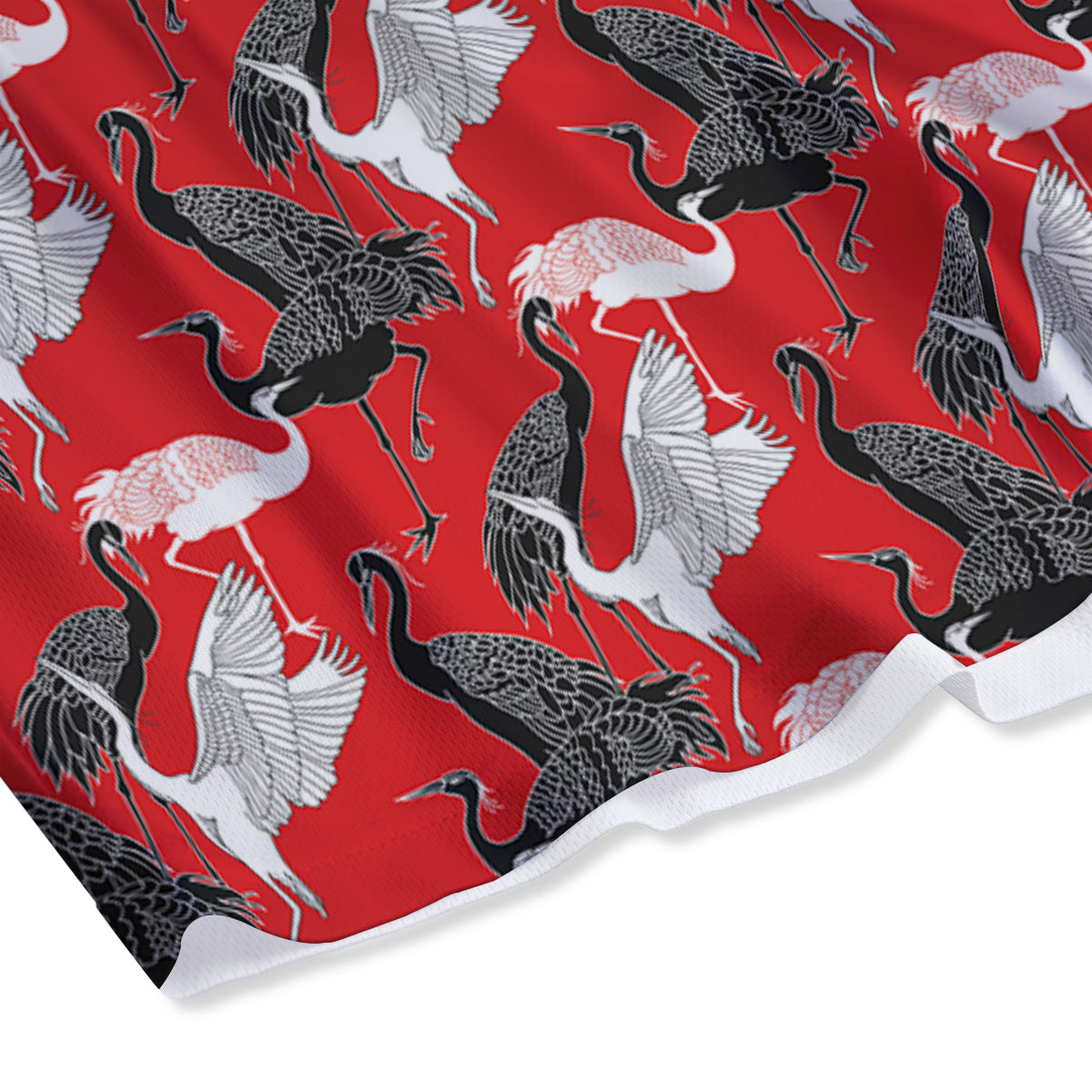 Bird Crane Print Pattern Mesh Shorts-grizzshop
