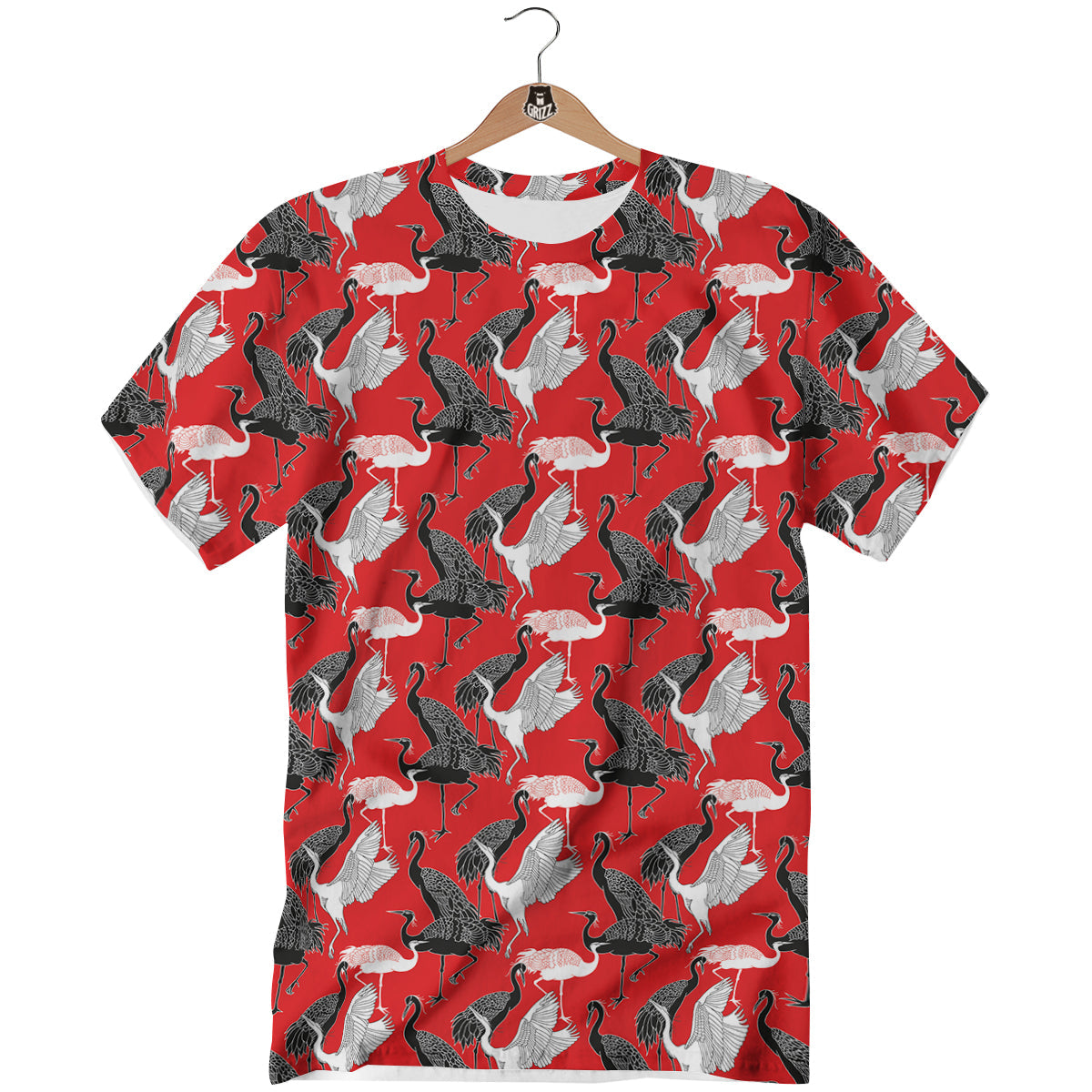Bird Crane Print Pattern T-Shirt-grizzshop