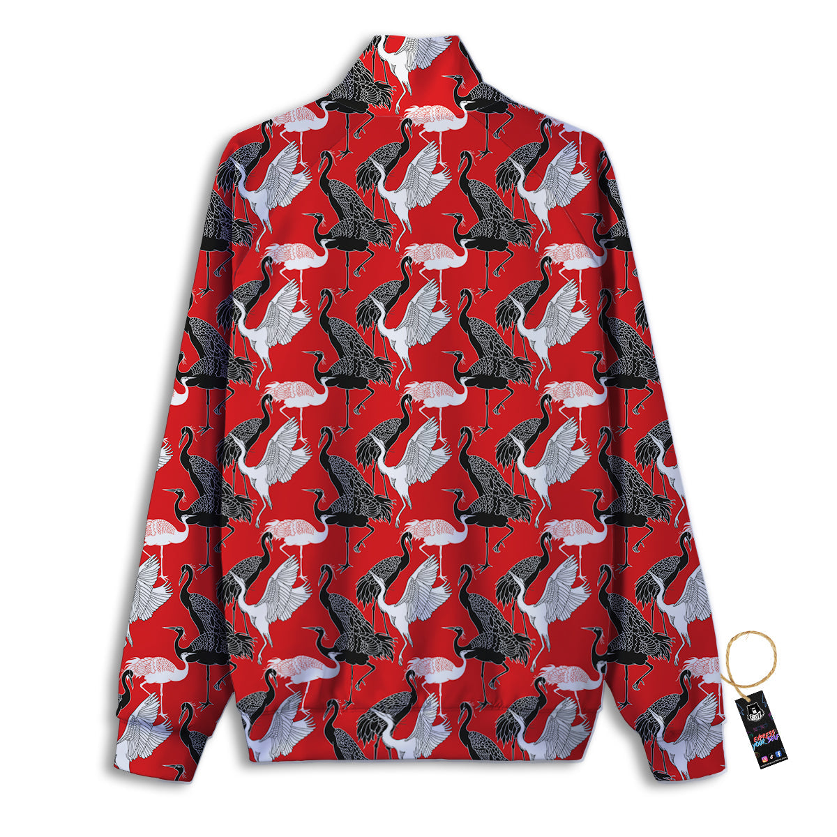 Bird Crane Print Pattern Track Jacket-grizzshop