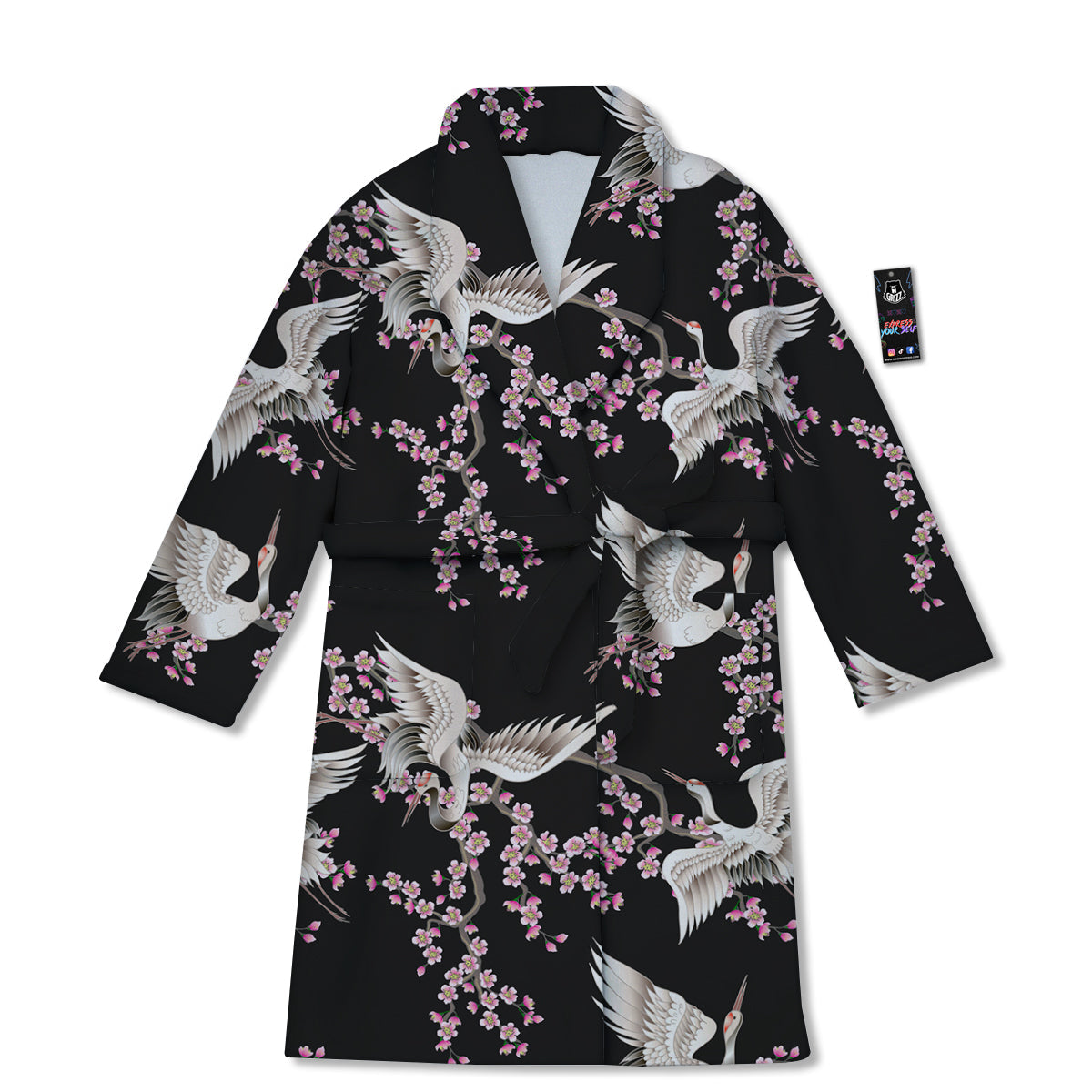 Bird Crane Watercolor Print Pattern Bathrobe-grizzshop