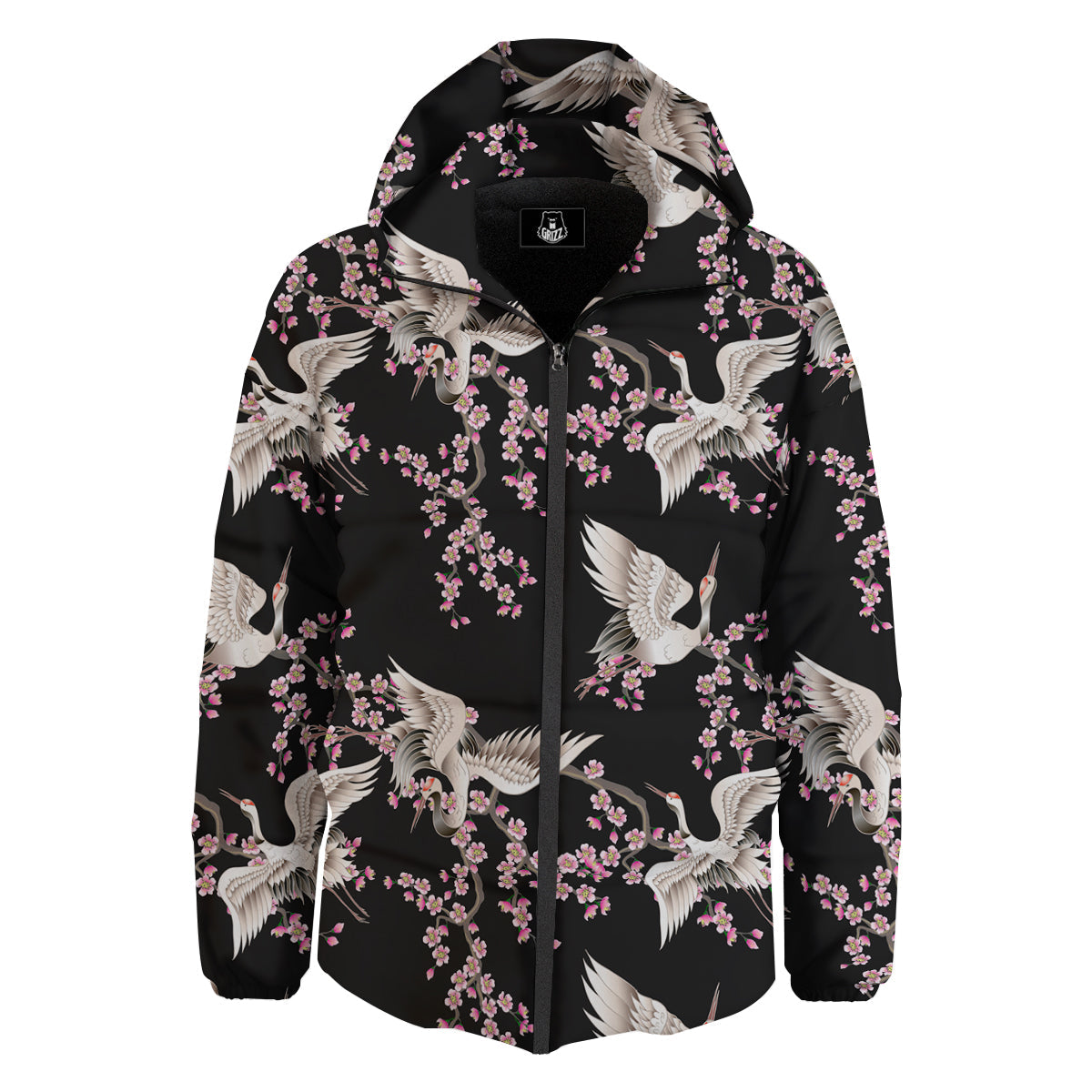 Bird Crane Watercolor Print Pattern Down Jacket-grizzshop