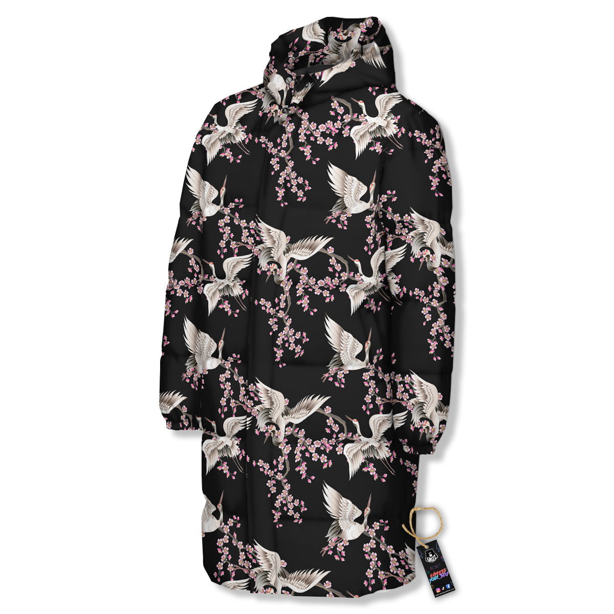 Bird Crane Watercolor Print Pattern Long Down Jacket-grizzshop
