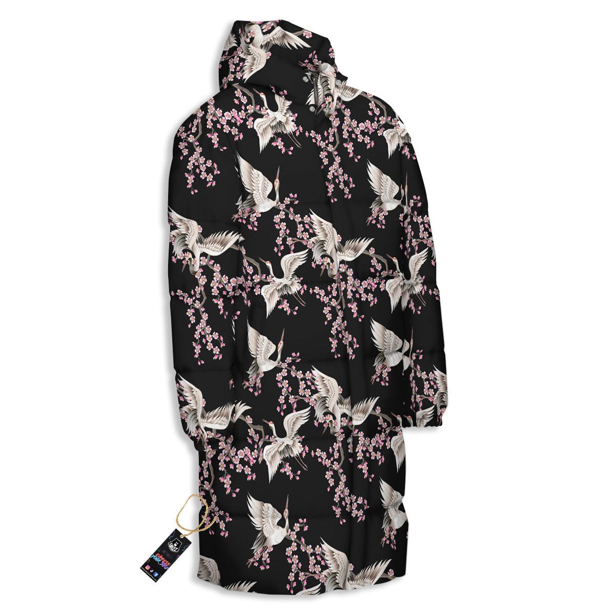 Bird Crane Watercolor Print Pattern Long Down Jacket-grizzshop
