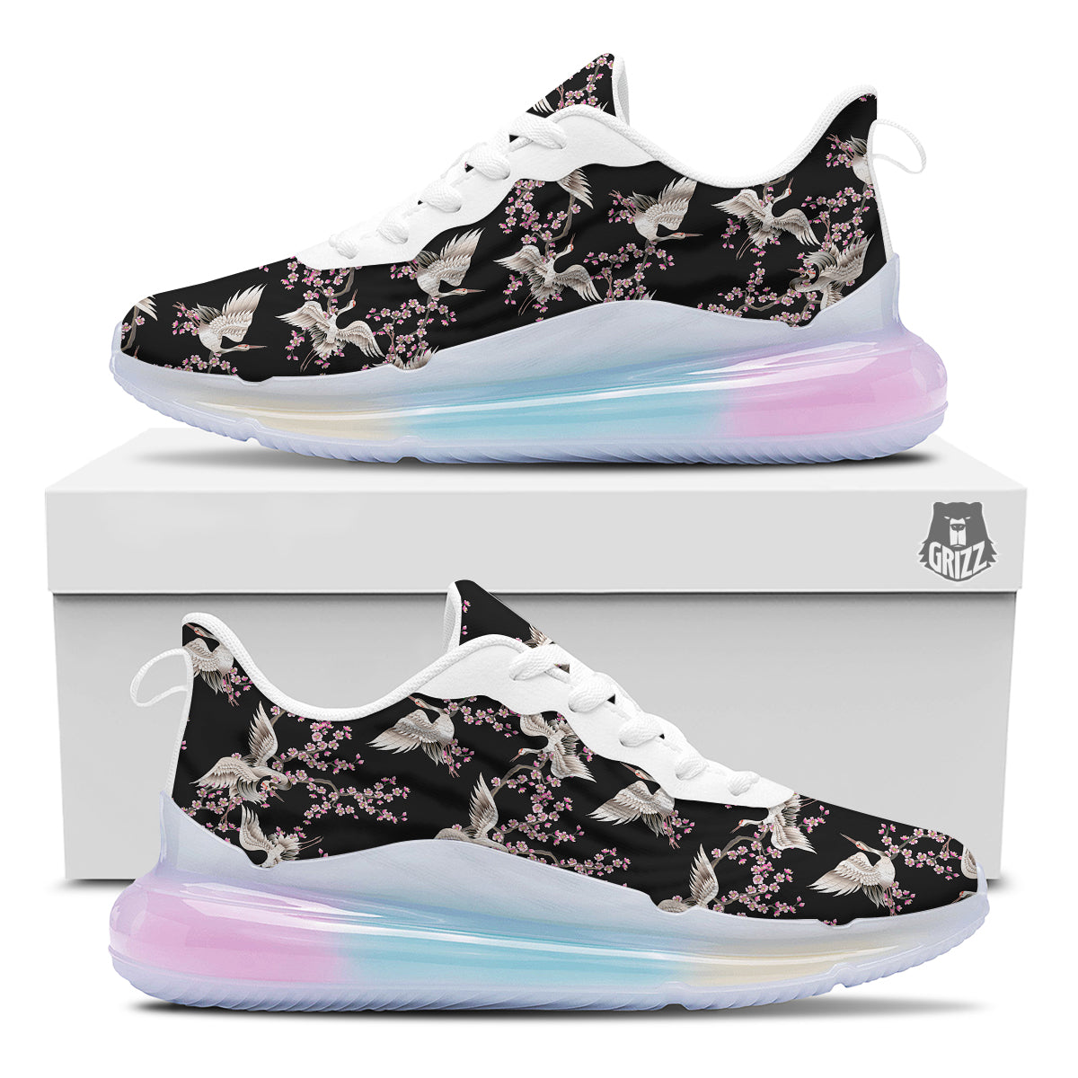 Bird Crane Watercolor Print Pattern Running Sneakers-grizzshop