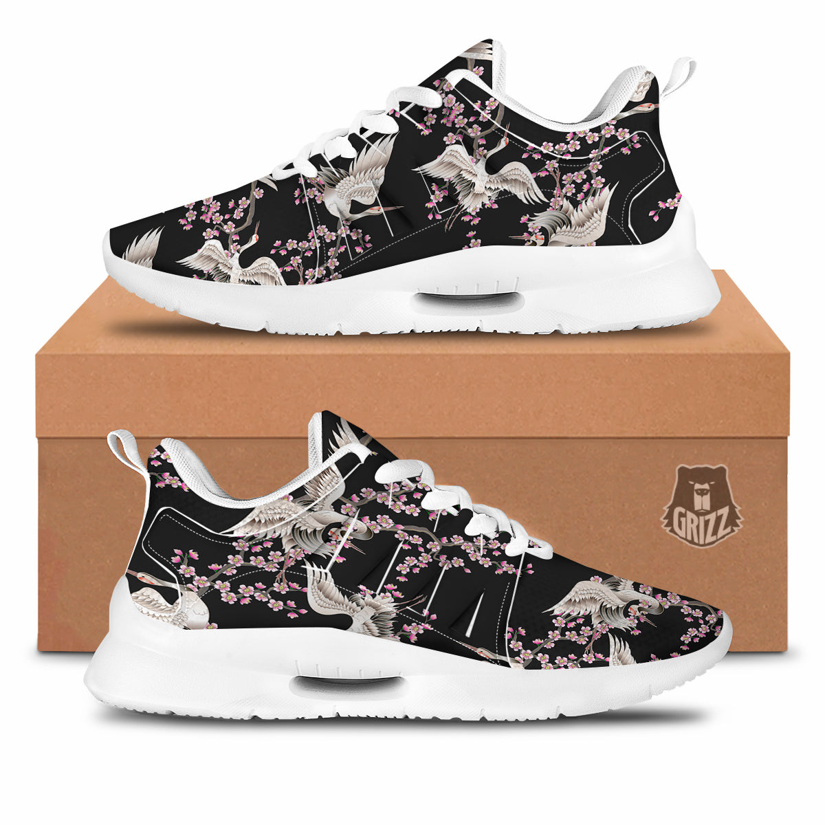 Bird Crane Watercolor Print Pattern Tennis Shoes-grizzshop