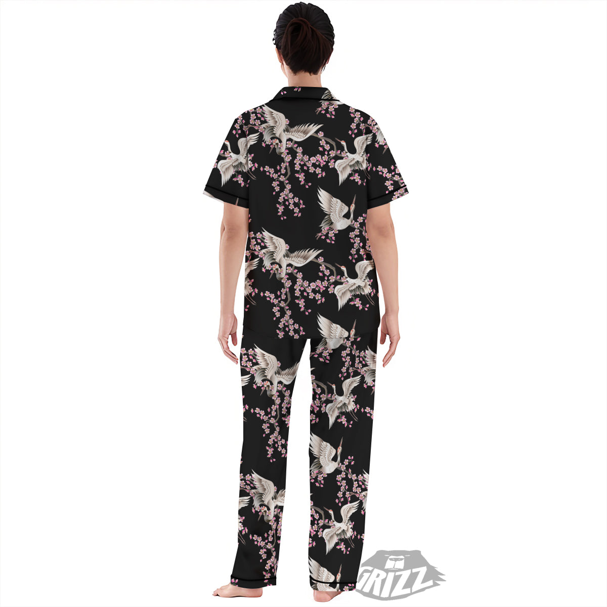 Bird Crane Watercolor Print Pattern Women's Pajamas Set-grizzshop