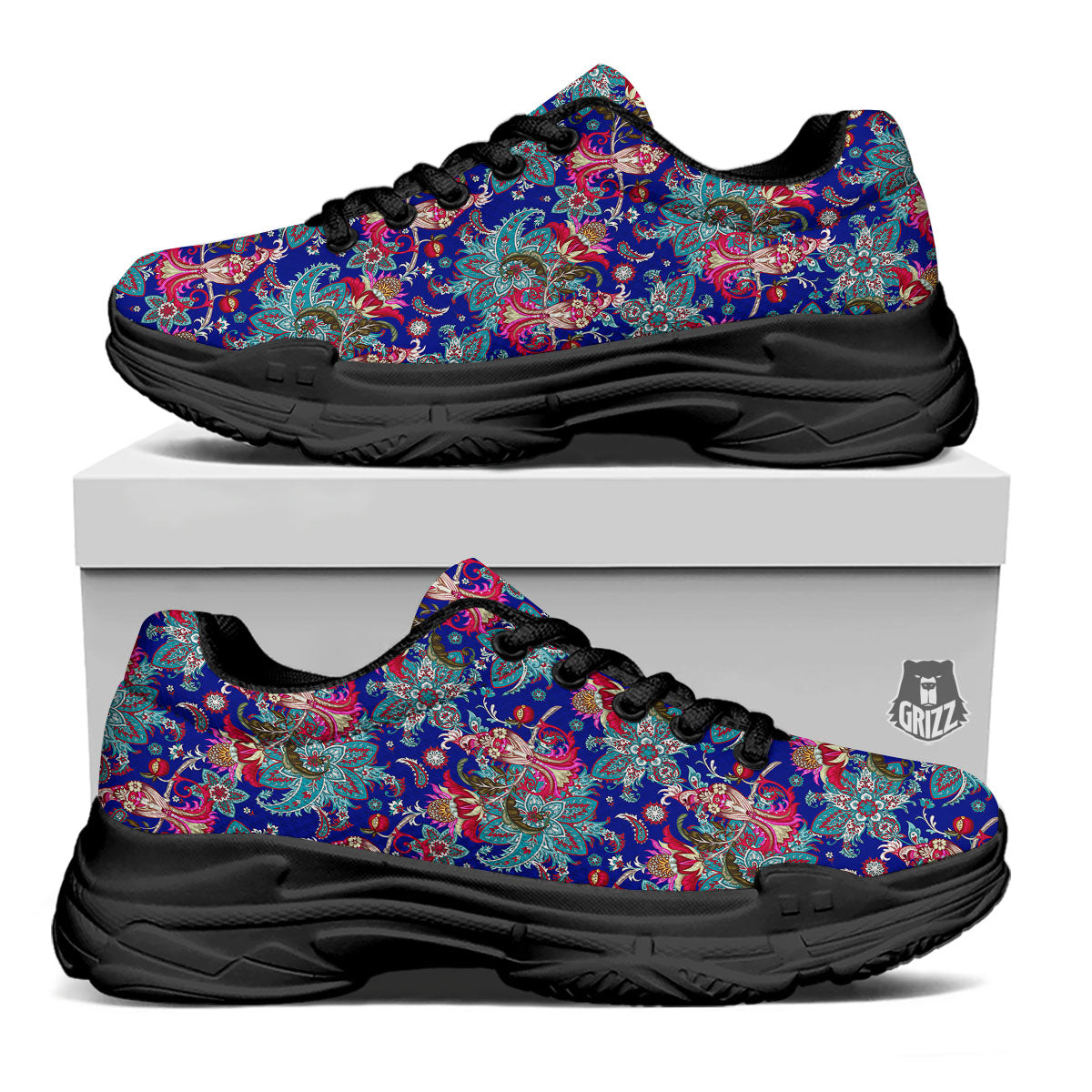 Bird Of Paradise Ethnic Print Pattern Black Chunky Shoes-grizzshop