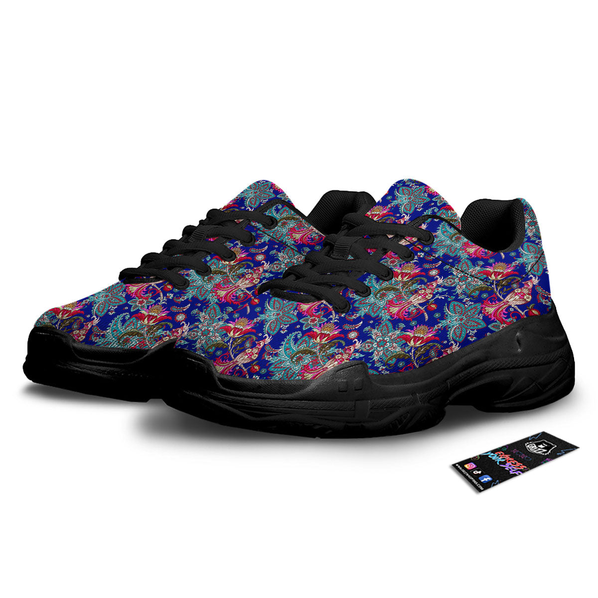Bird Of Paradise Ethnic Print Pattern Black Chunky Shoes-grizzshop