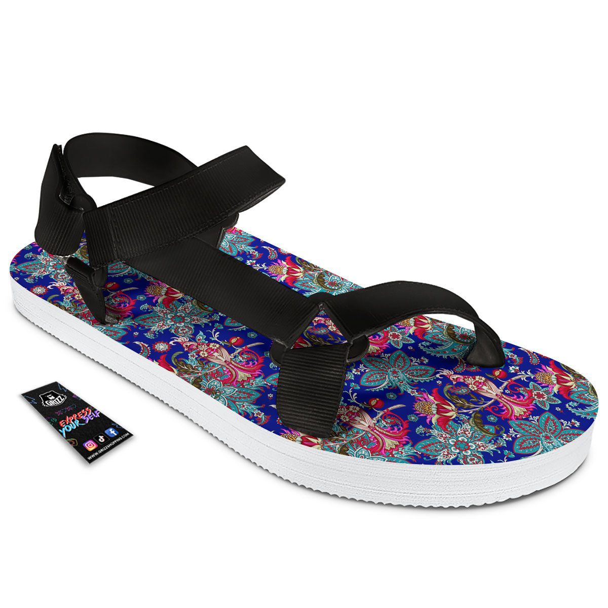 Bird Of Paradise Ethnic Print Pattern Black Open Toe Sandals-grizzshop
