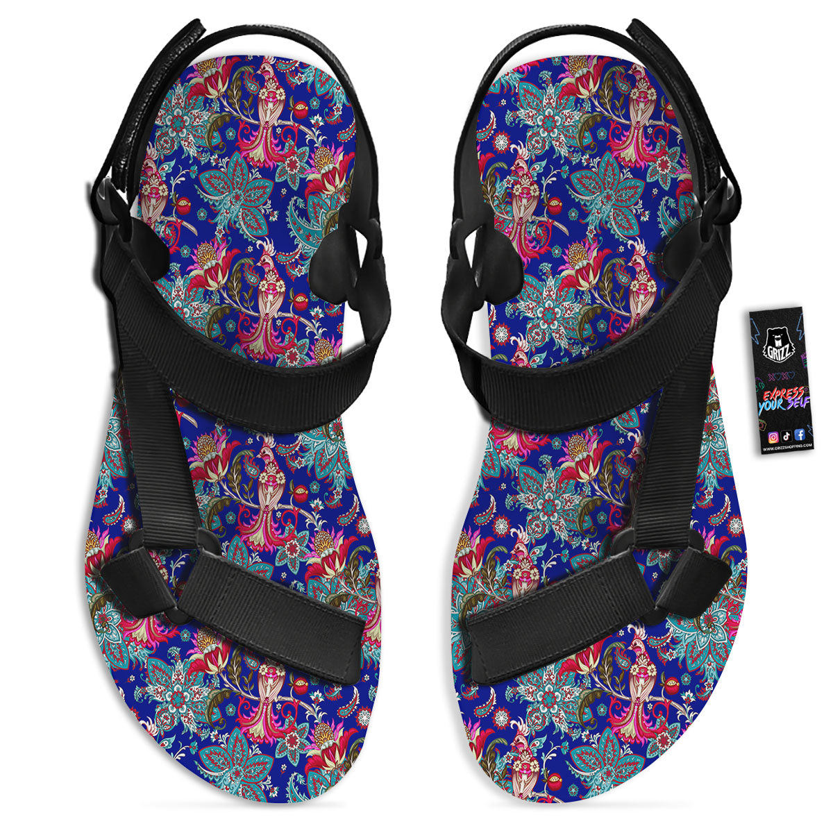 Bird Of Paradise Ethnic Print Pattern Black Open Toe Sandals-grizzshop