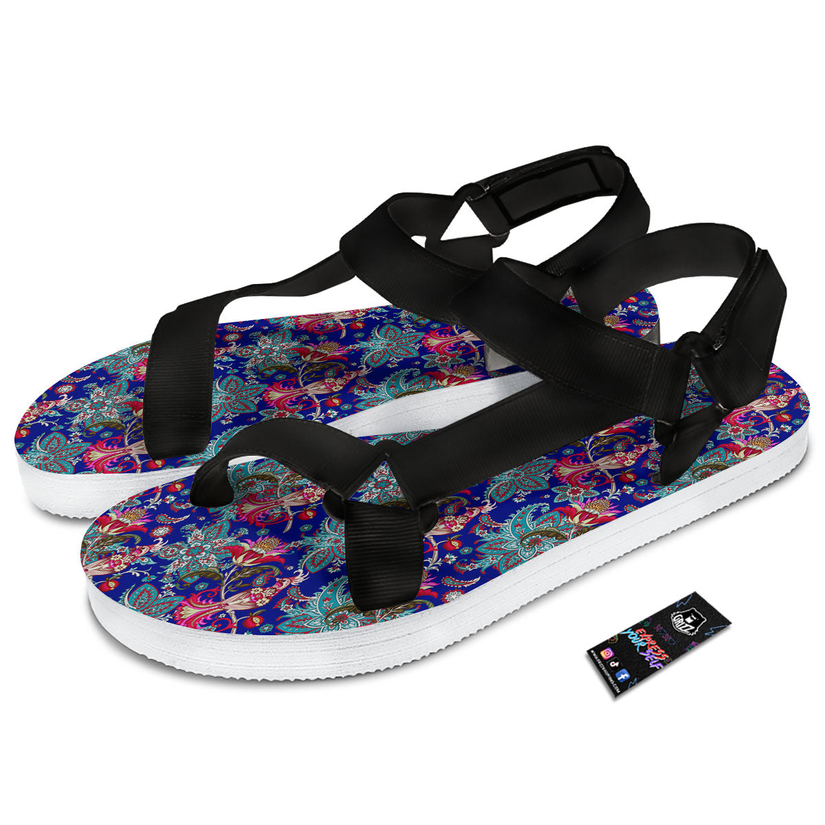 Bird Of Paradise Ethnic Print Pattern Black Open Toe Sandals-grizzshop