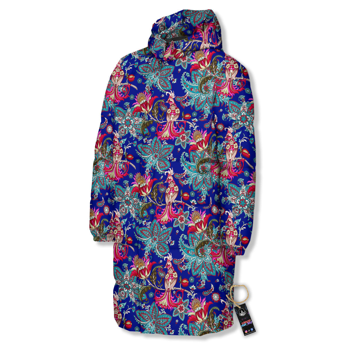 Bird Of Paradise Ethnic Print Pattern Long Down Jacket-grizzshop