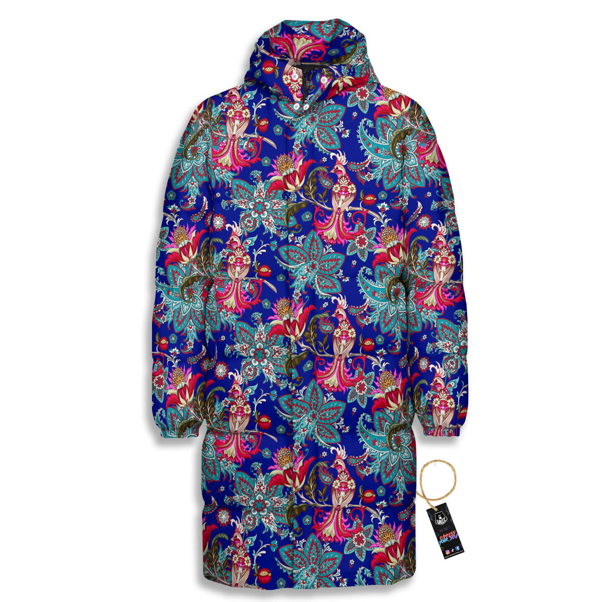 Bird Of Paradise Ethnic Print Pattern Long Down Jacket-grizzshop