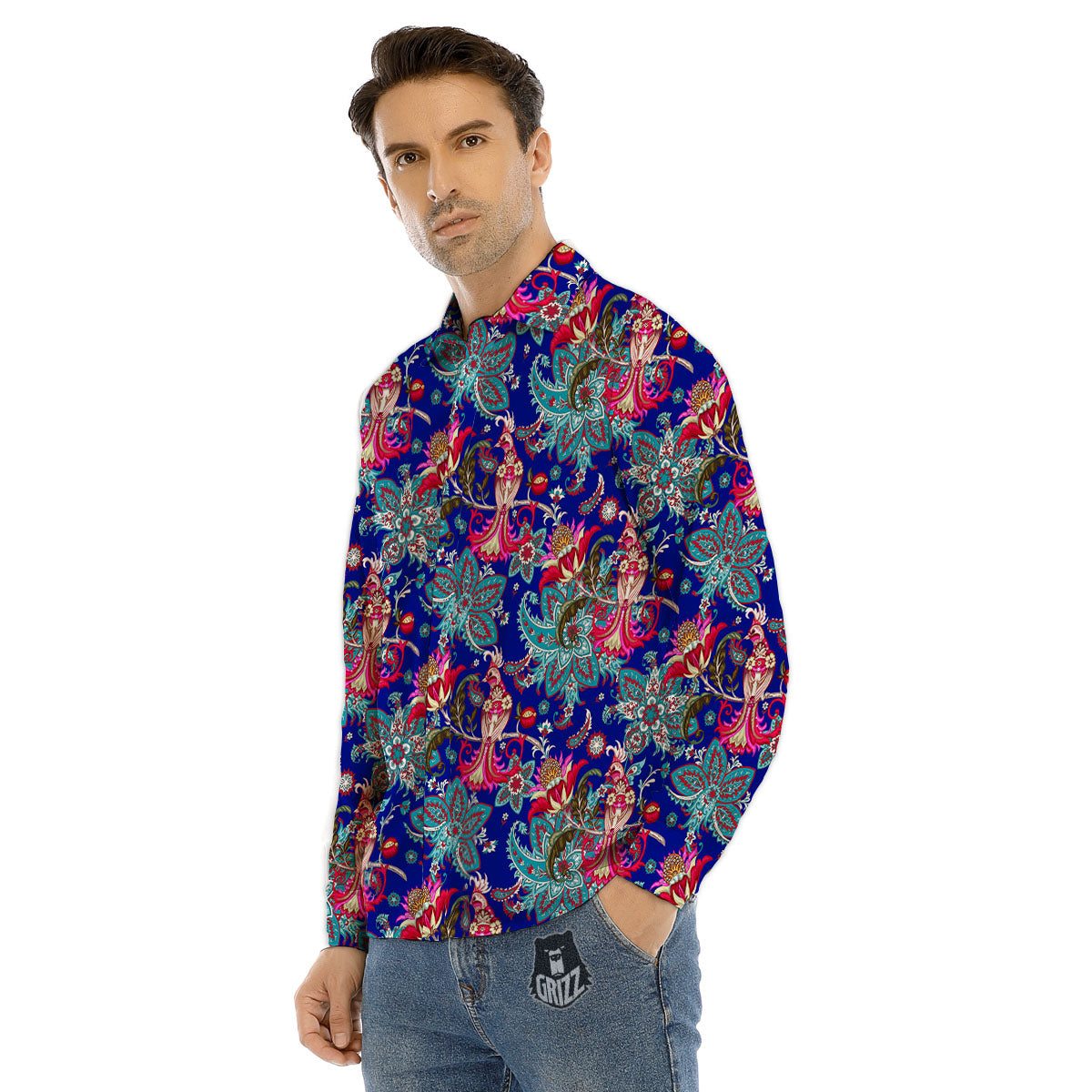 Bird Of Paradise Ethnic Print Pattern Men's Dress Shirts-grizzshop