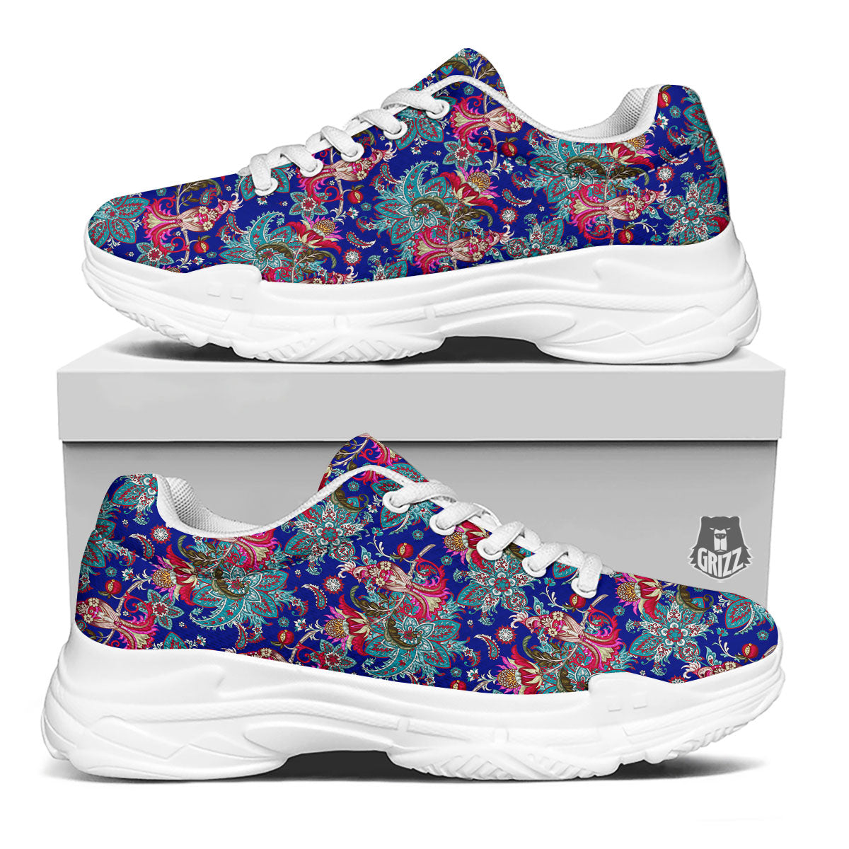 Bird Of Paradise Ethnic Print Pattern White Chunky Shoes-grizzshop