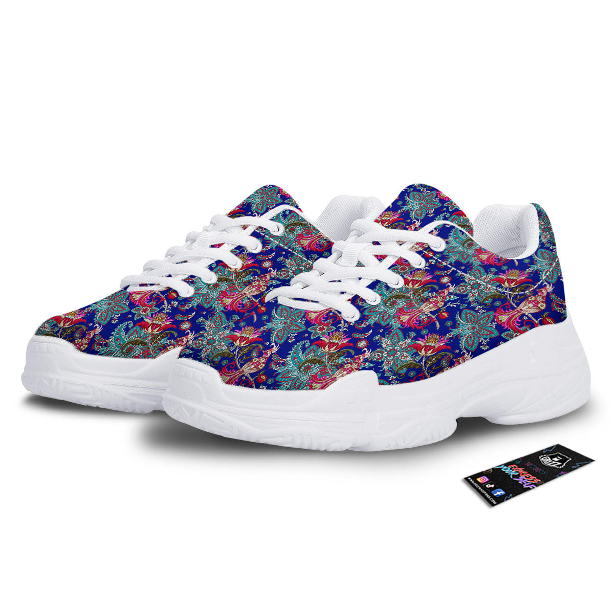 Bird Of Paradise Ethnic Print Pattern White Chunky Shoes-grizzshop