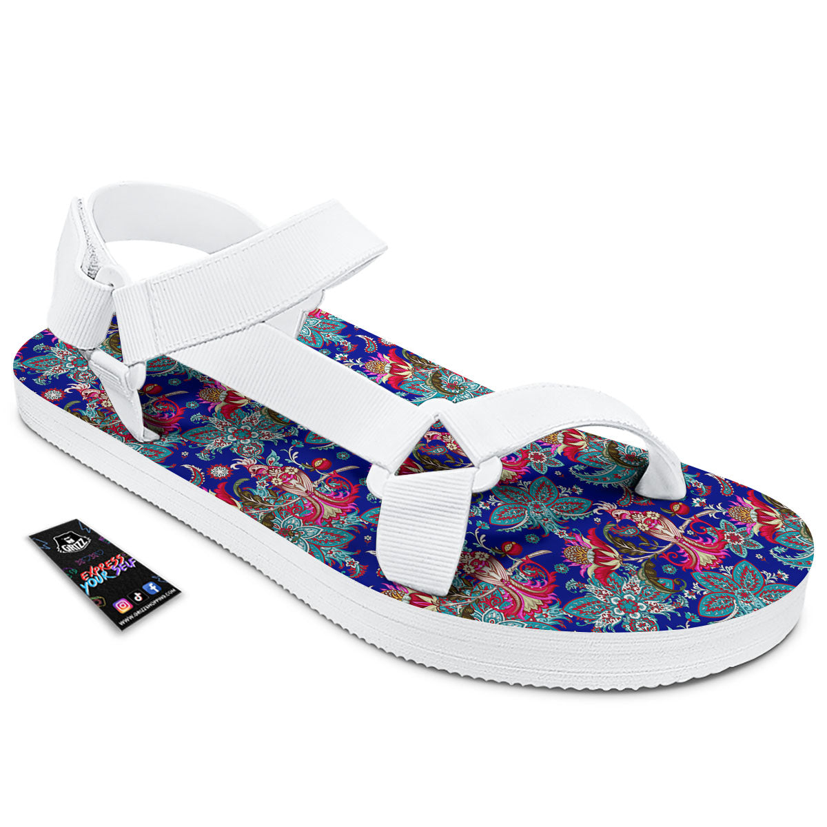 Bird Of Paradise Ethnic Print Pattern White Open Toe Sandals-grizzshop