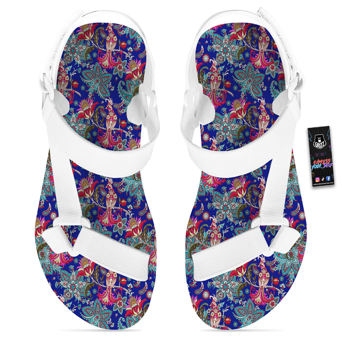 Bird Of Paradise Ethnic Print Pattern White Open Toe Sandals-grizzshop